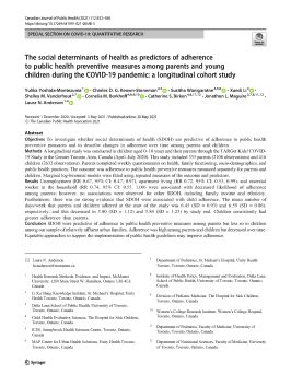 The social determinants of health as predictors of adherence to public health preventive measures among parents and young children during the COVID-19 pandemic: a longitudinal cohort study